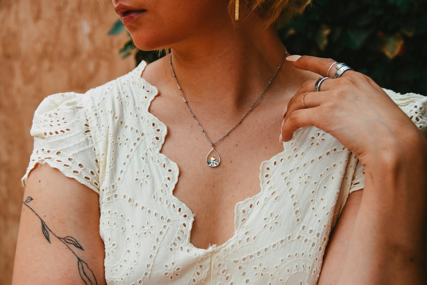 Sun & Mountain Teardrop Necklace